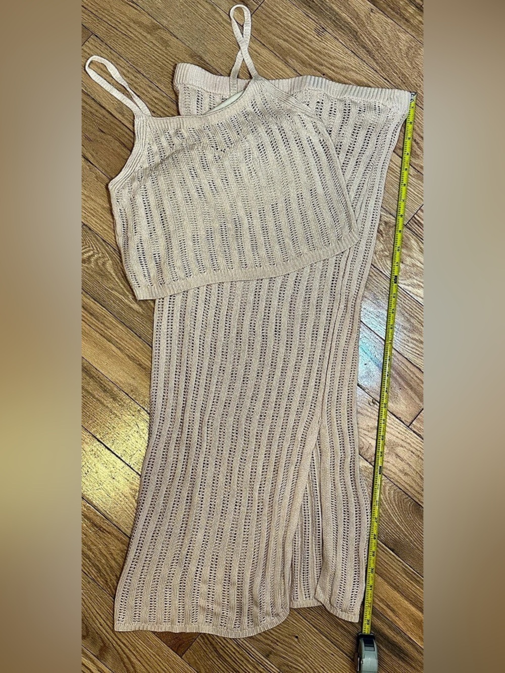 Beige Knit Top and Skirt Set